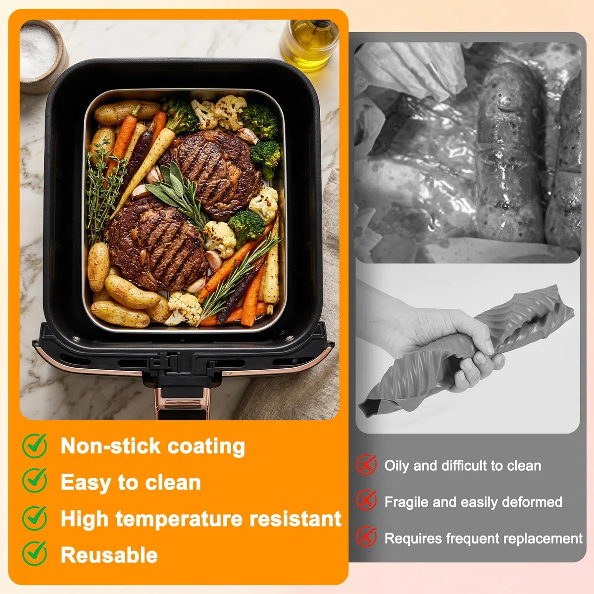 Airfryer Zubehör Set für Ninja Dual Zone & FlexDrawer – 8-tlg. Heißluftfritteuse Zubehör für AF500EU AF400EU AF451EU DZ400EU, mit Backform, Rost, Bürste & Schaber, Spülmaschinenfest, Wiederverwendbar