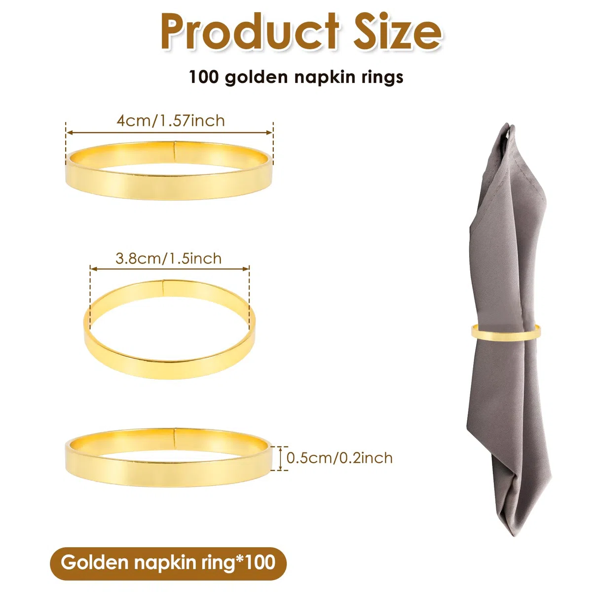 100 Stück Serviettenringe Gold,Elegante Metall Serviettenring,Napkin Rings,Serviettenschnallen,Servietten Ringe für Weihnachten,Thanksgiving,Hochzeit,Bankett,Partys(A,100PCS)