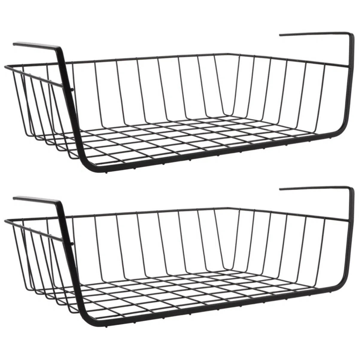 2 Stück Schwarz Unterregal Hängekorb Schrank, Regaleinhängekorb Küche Organizer Schrankkörbe Metall Aufbewahrungskorb für Küche, Schrank, Bad, Speisekammer, Büro