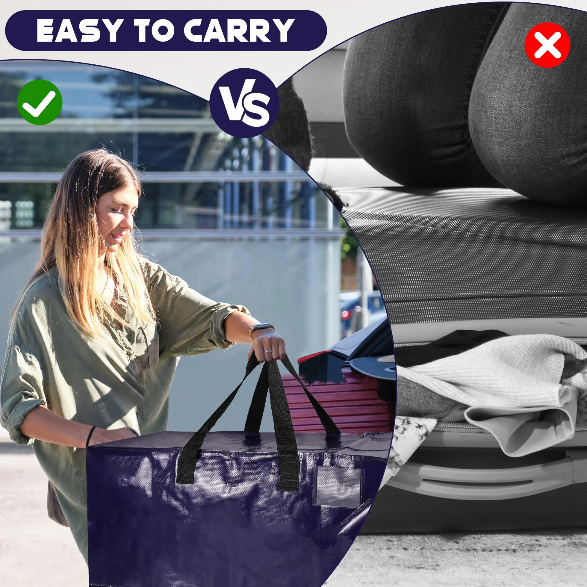Starvortex 4Stk Umzugstaschen, 92L Aufbewahrungstasche xxl mit Reißverschluss, Durable Wasserdicht Große Tasche mit Reißverschluss, Hochbelastbar Plastiktasche für Umzug Kleidung