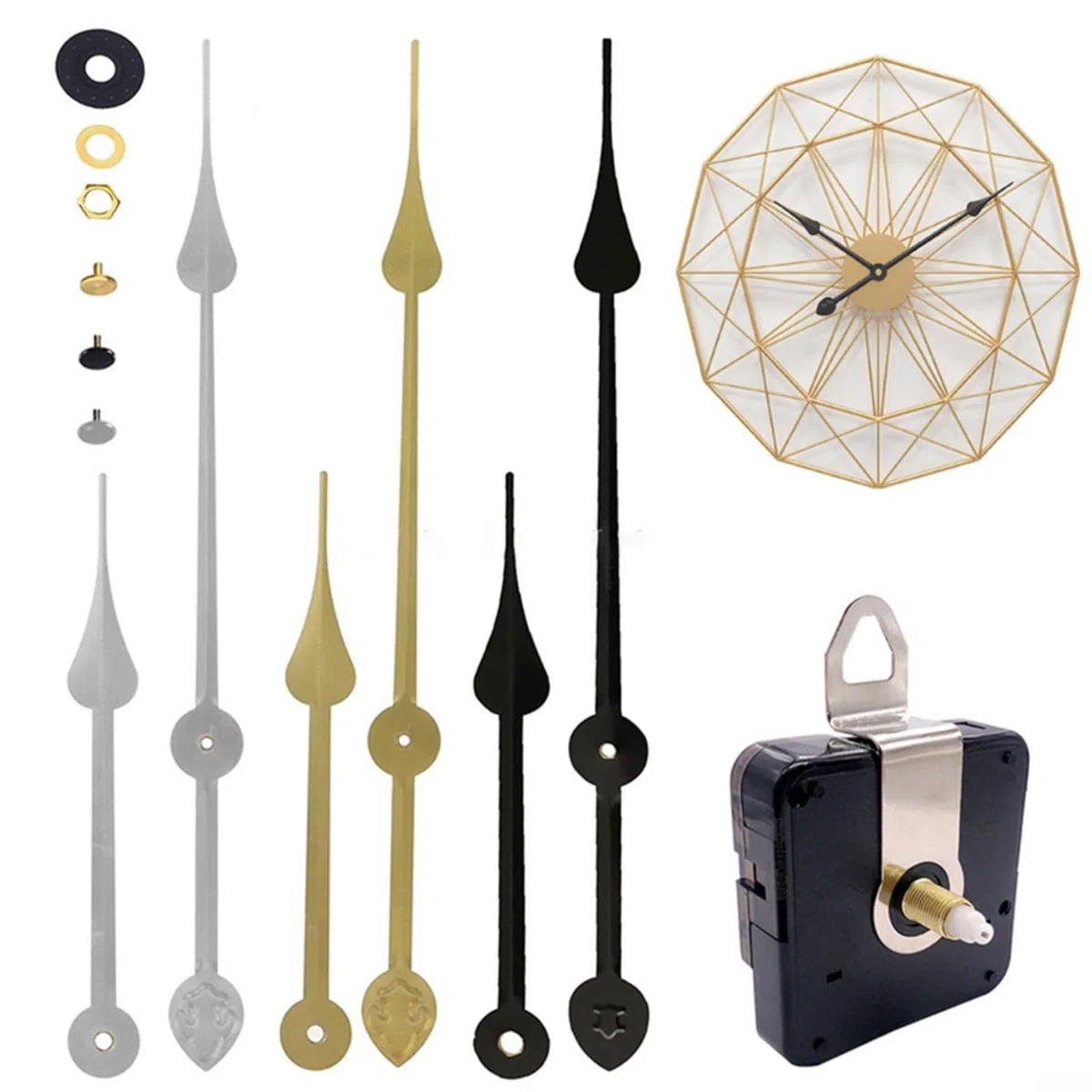 Lange Zeiger, hohes Drehmoment, leises Quarz-Uhrwerk, DIY-Wanduhr-Mechanismus, Motor-Ersatz für Reparaturteile, Wanduhr-Uhrwerk (Gold 1)