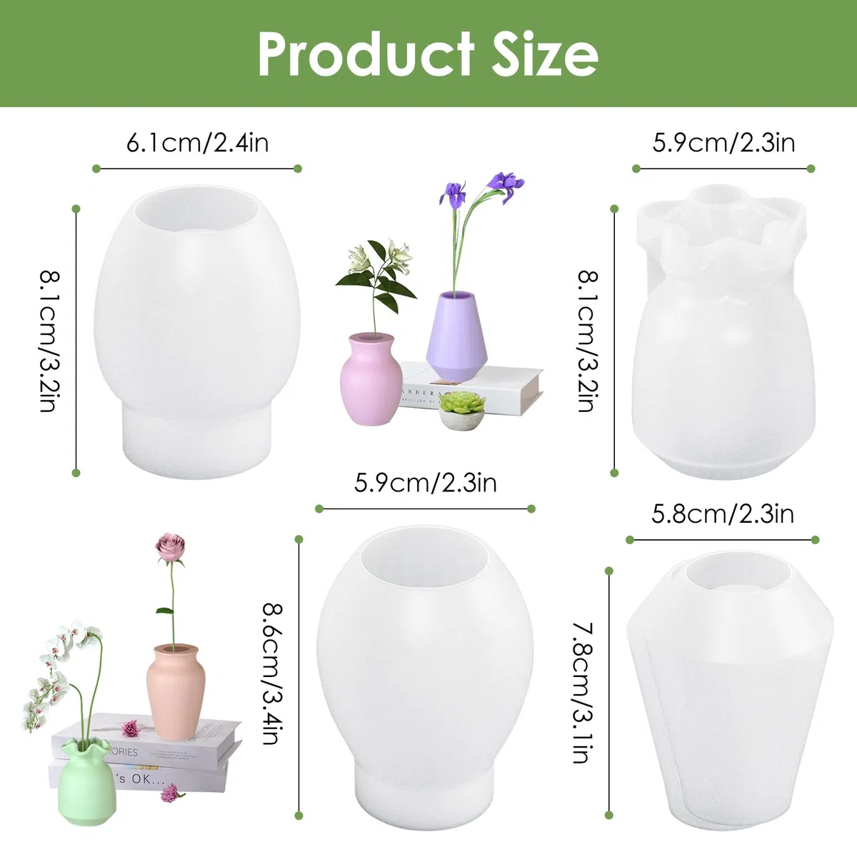 4 Stück Silikonform Vase, Silikon Gießformen Vase, DIY Gießform Vases Silikon Epoxidharz Vases Resin Formen Blumenvase Silikonformen Modern Silikonform für Vasen, DIY Handwerk Heimdekoration