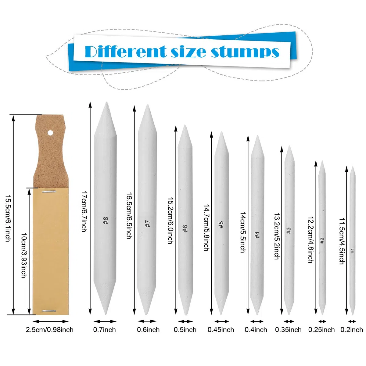 AGPTEK 22 pcs Mischen Papierwischer Set, 16 Blending Stumps Set/Tortillionen Set/Estompen Set mit 2 Schleifpapier-Schärfpads, 1 Stift-Verlängerungswerkzeug, 2 Knetgummi Radiergummis & 1 Filztasche
