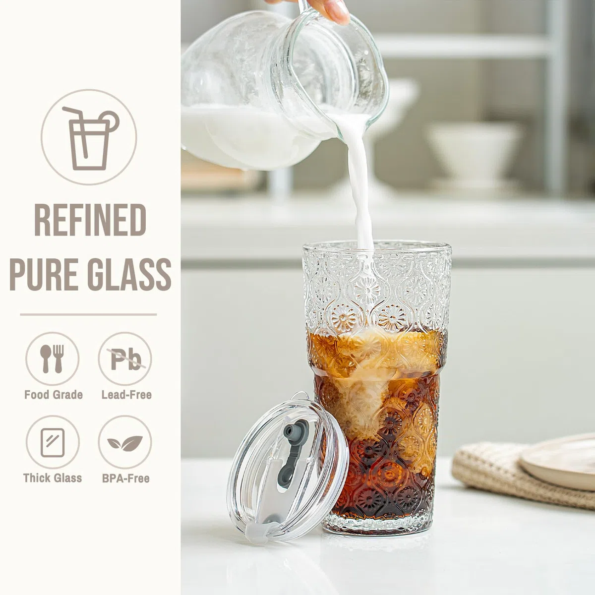SoulTimes 600 ml Glasbecher mit Deckel und Strohhalm, 2 Stück – Eiskaffee-Gläser To Go, Trinkbecher für Smoothie, Matcha, Saft & Wasser, auslaufsicher, perfekt für Alltag und unterwegs