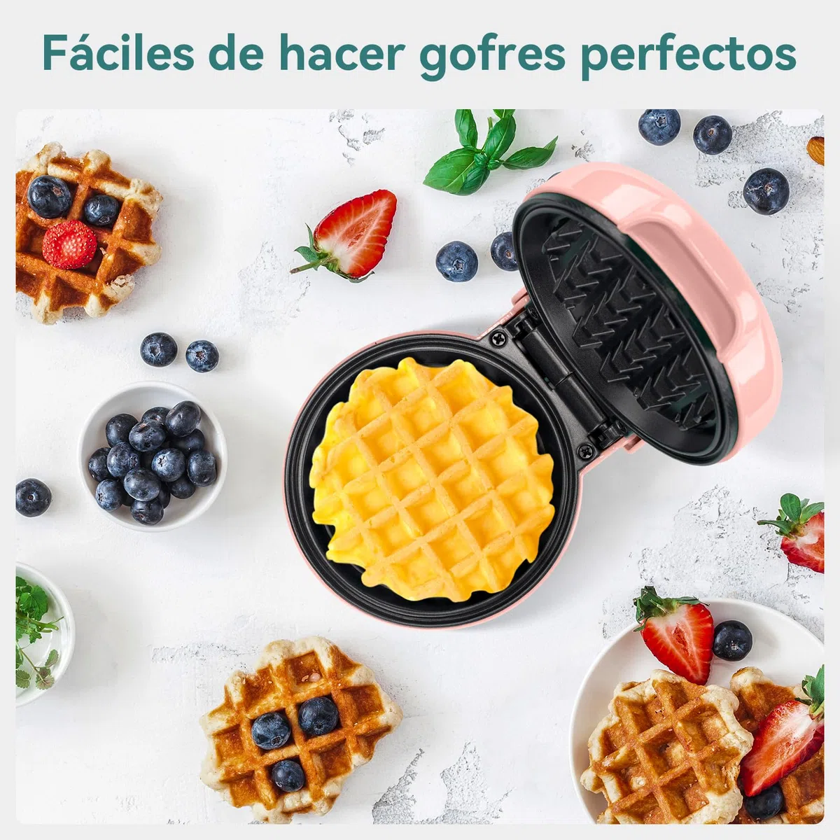 SNAILAR Mini Waffeleisen Belgische Waffel Maschine Kleines Waffeleisen Klassische, für Kindergeburtstage, Familienfeiern, Ostern oder Weihnachten, Niedlich kompaktes Design, 550 Watt, Rosa