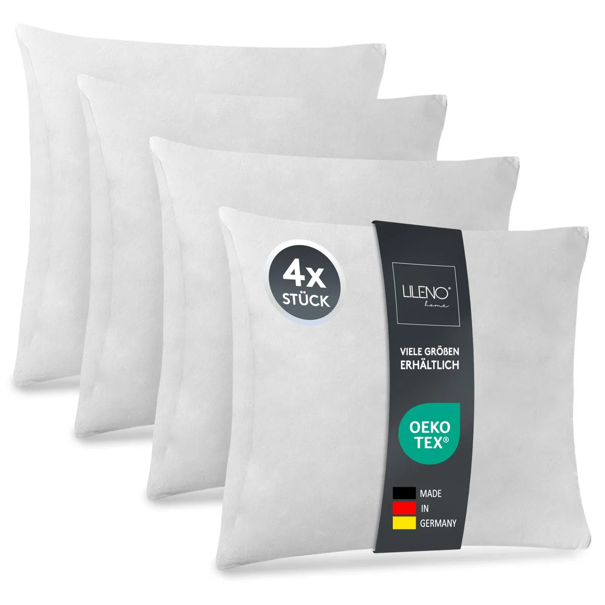LILENO HOME Kissenfüllung 40x40 (4er Set) | Pralle Füllung für Couchkissen & Dekokissen 40x40 | Wolkenweiches Sofa Pillow & Schlafkissen Made in Germany | Kissen Set mit Oeko-Tex