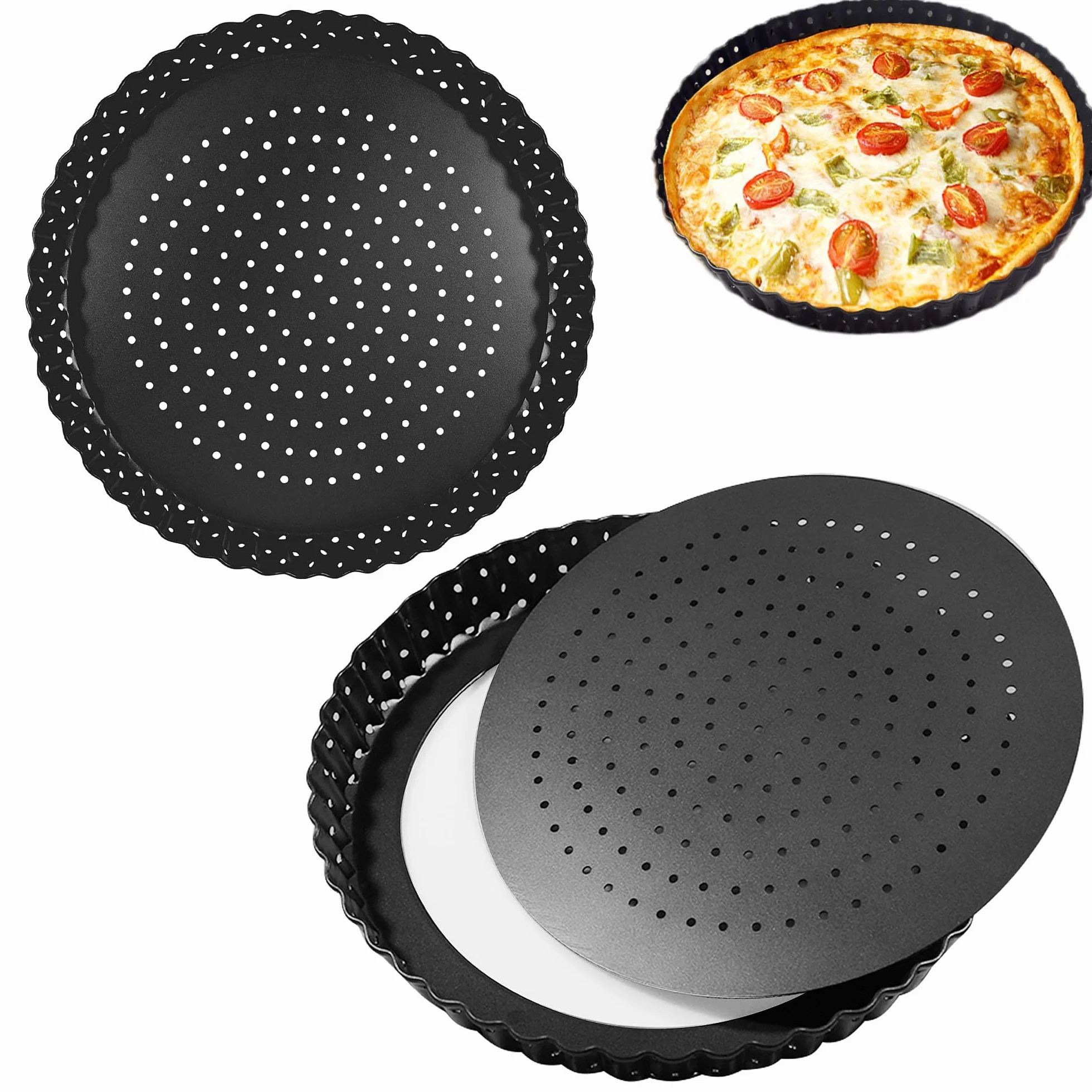 2 Stück Tarteform mit Hebeboden 30cm, Quicheform Antihaftbeschichtung Obstkuchenform Backform