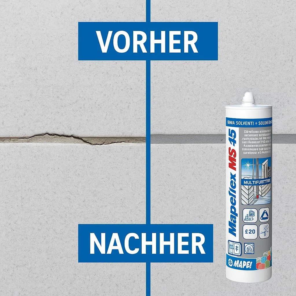 MAPEFLEX MS 45 300 ml Premium Montagekleber & Dichtstoff mit Reinigungsschwamm für Innen & Außen | Für Bad, Küche, Caravan, Boot & Bau | Hochflexibel, Wetterfest, UV-beständig, Grau