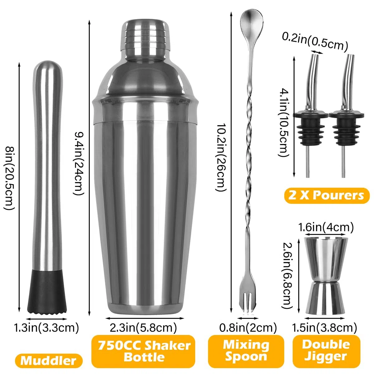 Cocktail Shaker Set,25oz cocktailshaker Glas,6 Stück Edelstahl Cocktails Mix Sets,Gin coktailshakerset Mixer,Coctail Barkeeper zubehör,coktailgläser Bartender kit,Bars Weihnachten Party,cocktailmixer