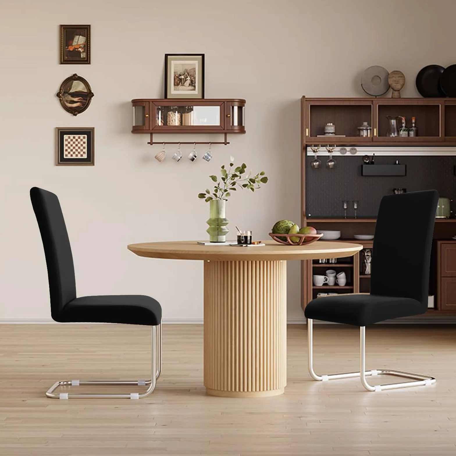 Stuhlhussen 4er Set Stuhlbezüge Moderne Stretch Stuhlhussen Universal Husse Abnehmbare Stuhlbezug Waschbarer Abdeckung Esszimmer Dekoration Spannbezug,für Hotel und Hochzeit Partys(4er Set, Schwarz)-C