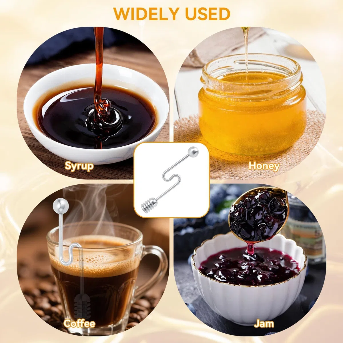 2Pcs Honiglöffel, Honig und Sirup Dipper Gebogene Honiglöffel Wand Rührer Honig Dipper Stick Haushalt Edelstahl Dessert Honig Löffel Rührer Mischstab Honig Kamm Honig Mischen Rührerlöffel