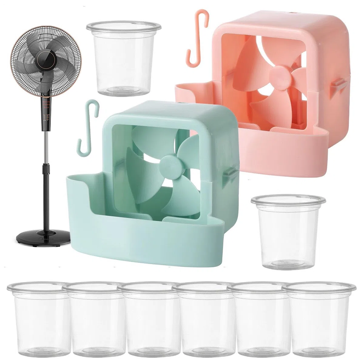 Doppelteiliges Windkühlungszubehör – Ventilator-Kühlaufsatz, -Luftstromverstärker-Set, Hakenmontierter Temperaturreduzierer, tragbare Sommer-Komfortlösung für drinnen und draußen, Wohnzimmer