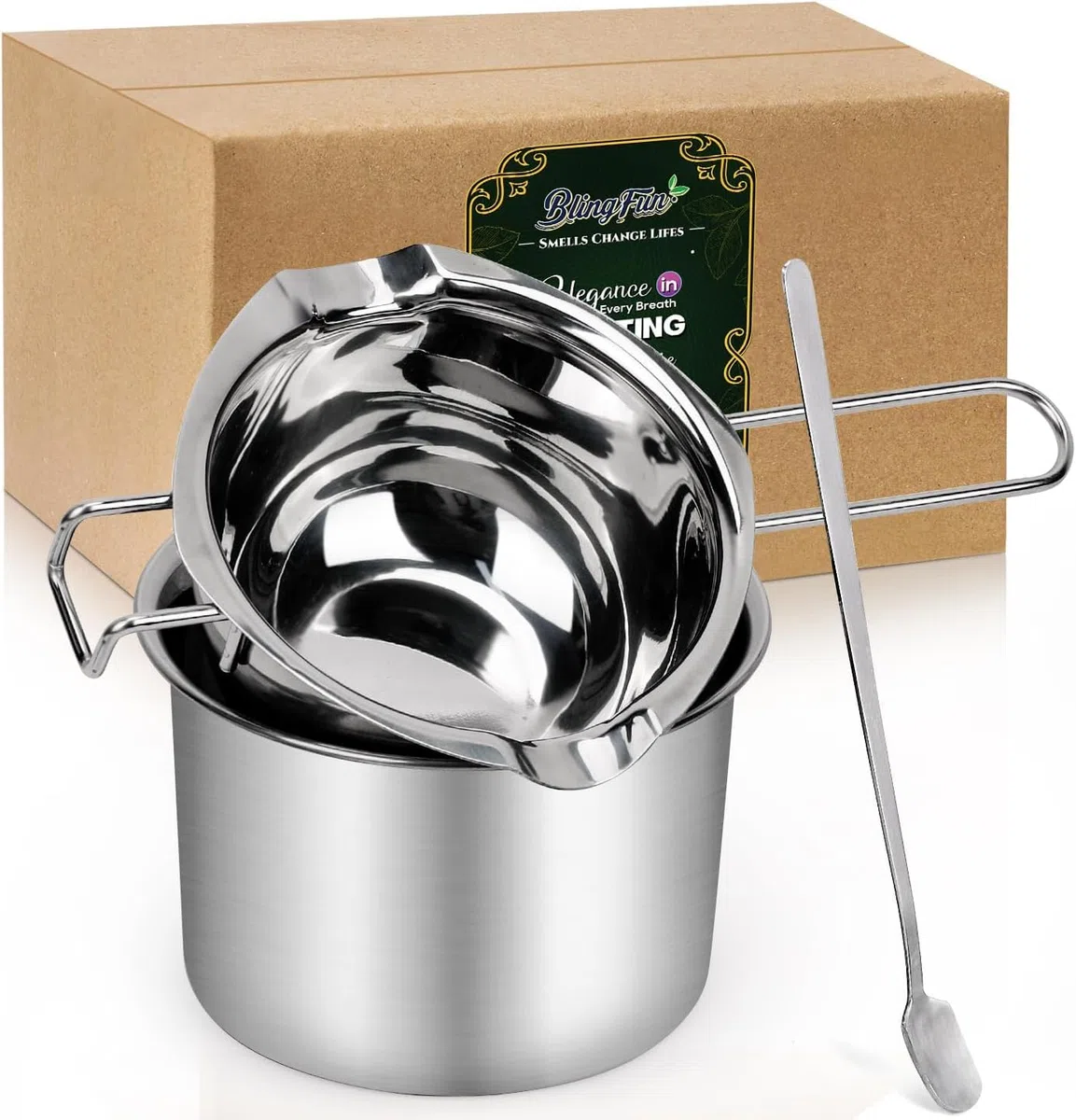 Wasserbad-Topf 3-teiliges Edelstahl Schmelztopf Set für Kerzenherstellung, mit Ausgießkanne zum Schmelzen von Sojawachs, Bienenwachs - Ideal für DIY Kerzen, Seife & Schokolade