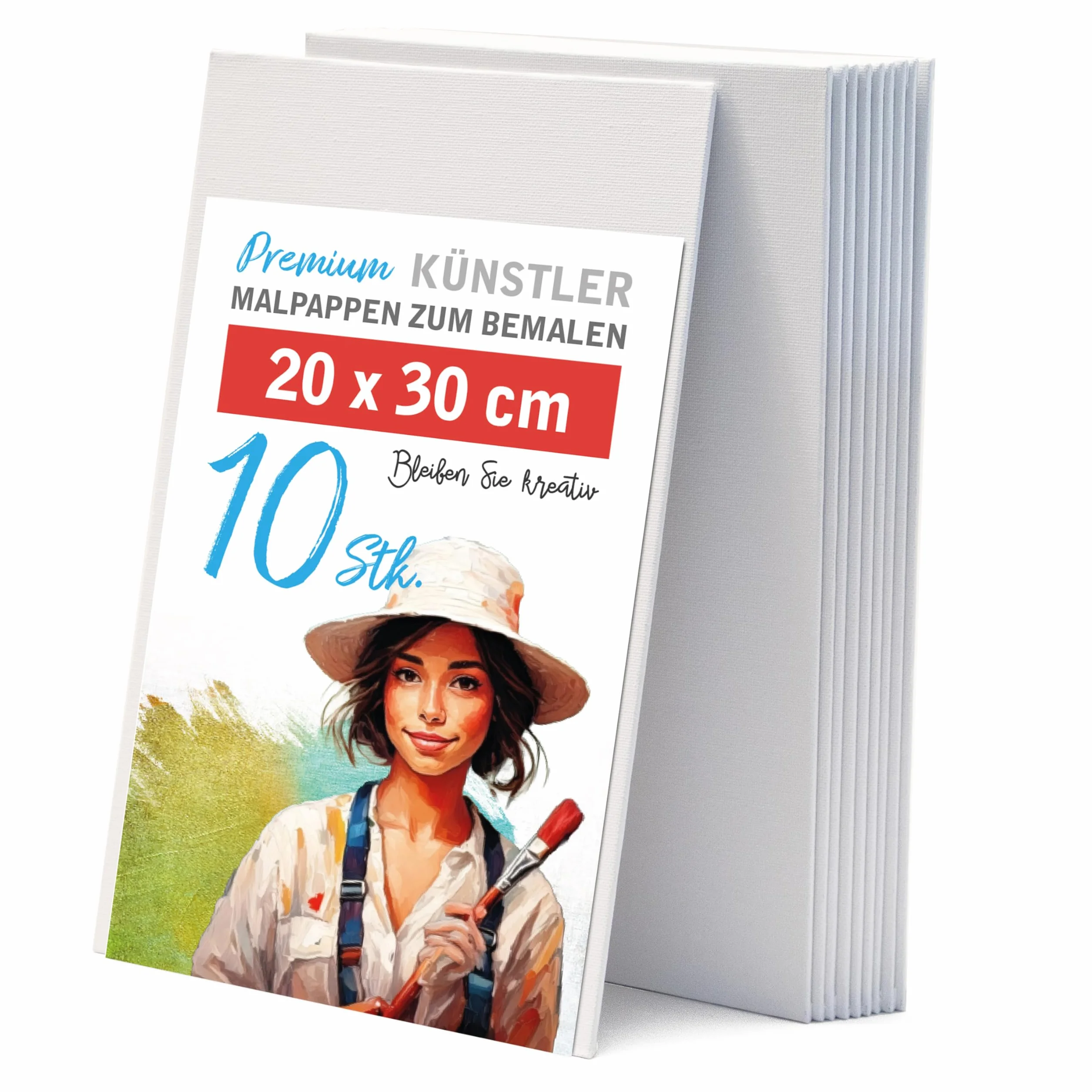 Leinwand Set zum Bemalen 20x30 cm A4 10 Stück – Malpappen aus 100% Baumwolle, 2-fach grundiert und 3mm stark – stabile Qualität, sofort bemalbar für Kinder, Anfänger & Hobby