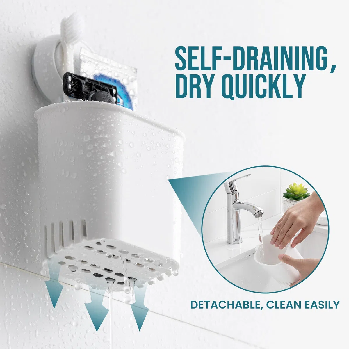 TAILI Saugnapf Zahnbürstenhalter ohne Bohren 2 Stück, Max Halt 3 KG Zahnbürstenhalter Wand für Dusche, Badezimmer Zahnputzbecher, Wasserfester Rasierklingenhalter, Zahnpastahalter, Plastik in Weiß