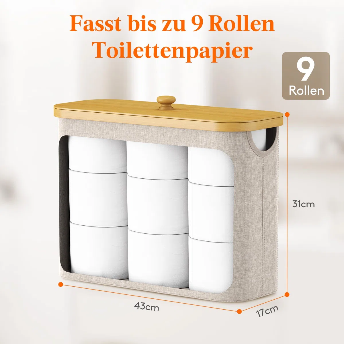 Lifewit Toilettenpapier Aufbewahrungskorb, Bambus Badezimmer Organizer, Klopapier Aufbewahrungsschrank für Enge Räume, Toilet Paper Behälter mit Deckel, 23L, Beige