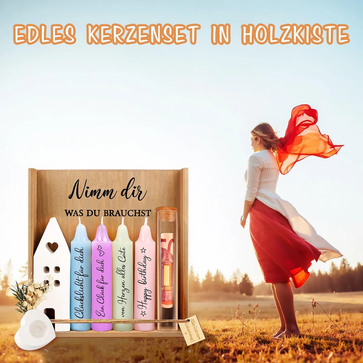 TUZELIYA Geschenke für Frauen, Geschenk Freundin Geburtstag, Kerzen Geschenkset, Deko Kerzenhalter Set, Nimm dir was du brauchst, Geburtstagsgeschenk für Mama, Schwester, Beste Freundin Geschenkset