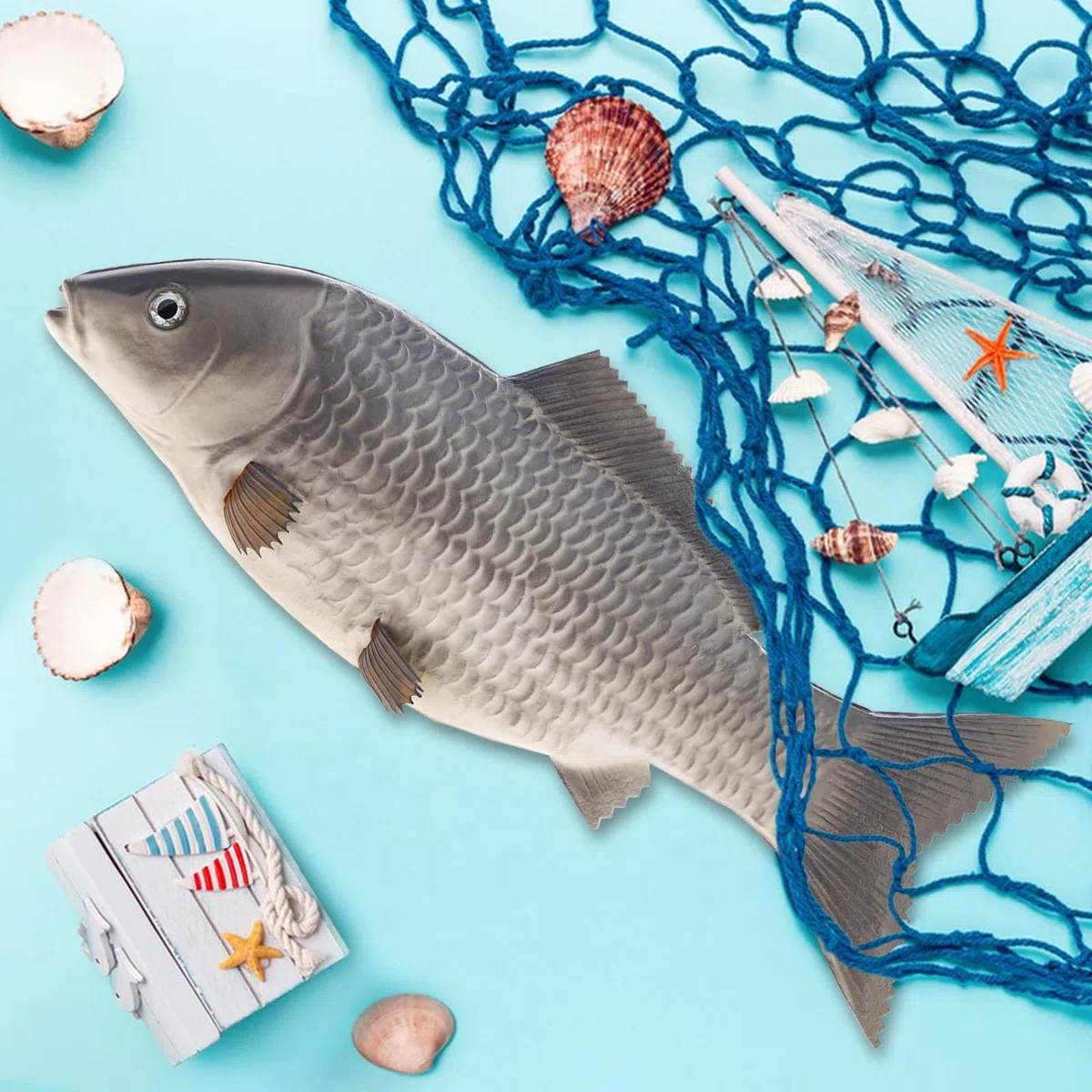 Gresorth 35 cm Fälschung Karpfen Dekoration Künstlich Fisch Lebensecht Tier Spielzeug Zuhause Küche Restaurant Christmas - Grau