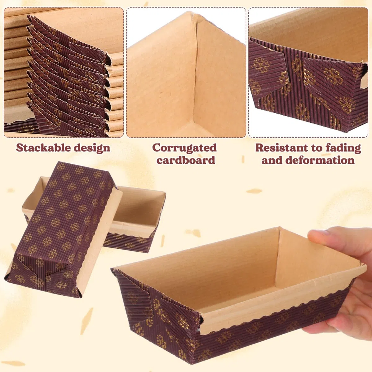 25 Stück Teiliges Rechteckige Papier backformen aus Hochwertigem Hitzebeständigem Papier Einweg kuchenformen für Brot Kuchen und Muffins Stapelbar für Zuhause Bäckerei und