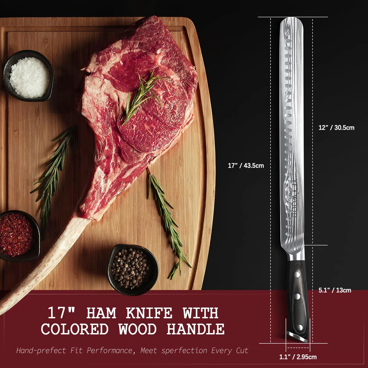 YFWOOD Schinkenmesser, 30 cm Scharf Aufschnittmesser, Lachsmesser, Dönermesser, Brisket Messer für Fleisch und BBQ, Ergonomisches Griffdesign, Geschenkpackung
