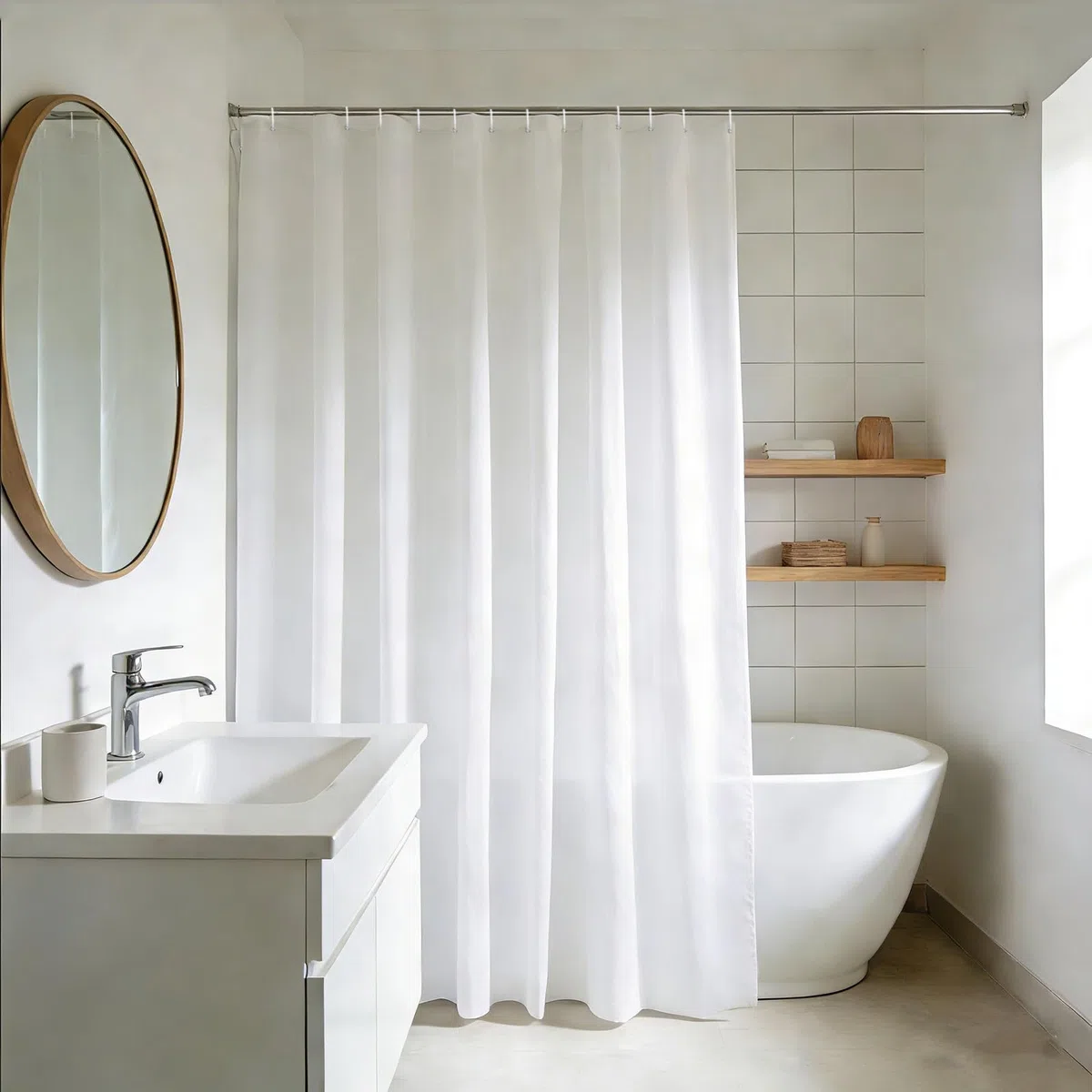 YISURE ÜBERLÄNGE Duschvorhang 200x240 Weiß Anti schimmel für Badezimmer, Extra Groß Badvorhang Polyester Textil für Zuhause, Wasserabweisend Duschvorhänge mit Magnet, Breite 200 x Höhe 240cm