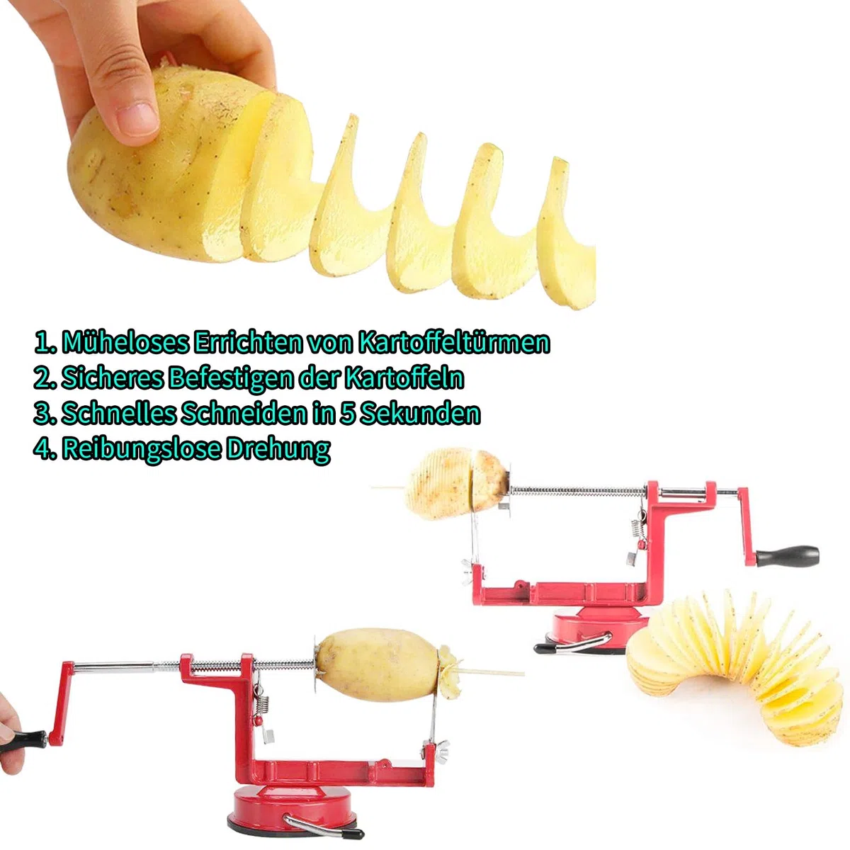 Spiralkartoffelschneider, Apfelschneider Kartoffelschneider Edelstahl, Spiralschneider Kartoffel Mit Rutschfester Griff Für Obst Kartoffeln Tornado Chips Gurken Süßkartoffeln Oder Karotten