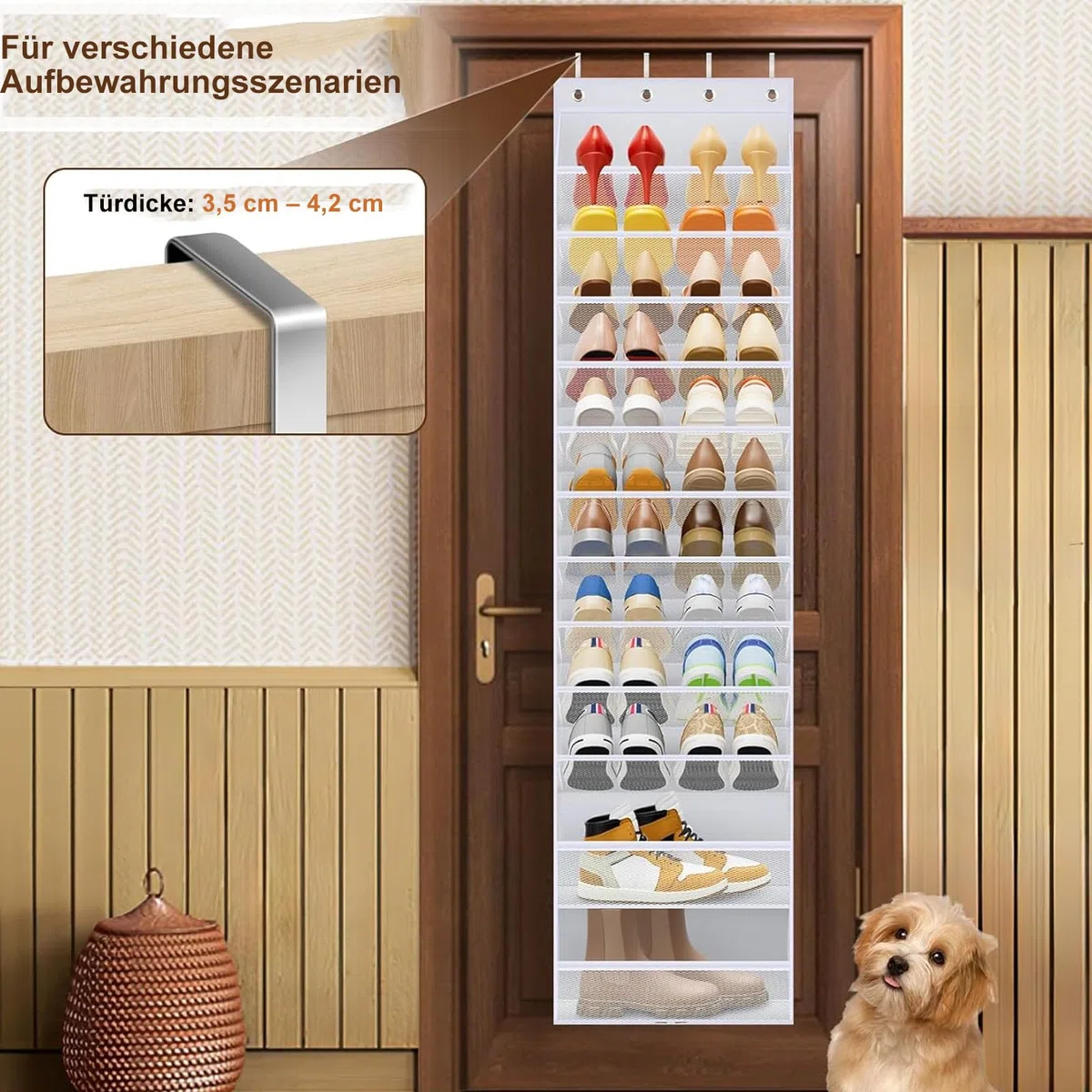 MISSLO 12 Fächer schuhregal schmal, Große Kapazität tür schuh organizer für schrank, schuhaufbewahrung hängend Platz für 24 Paar Sandalen, High Heels, Stiefel (Weiß)