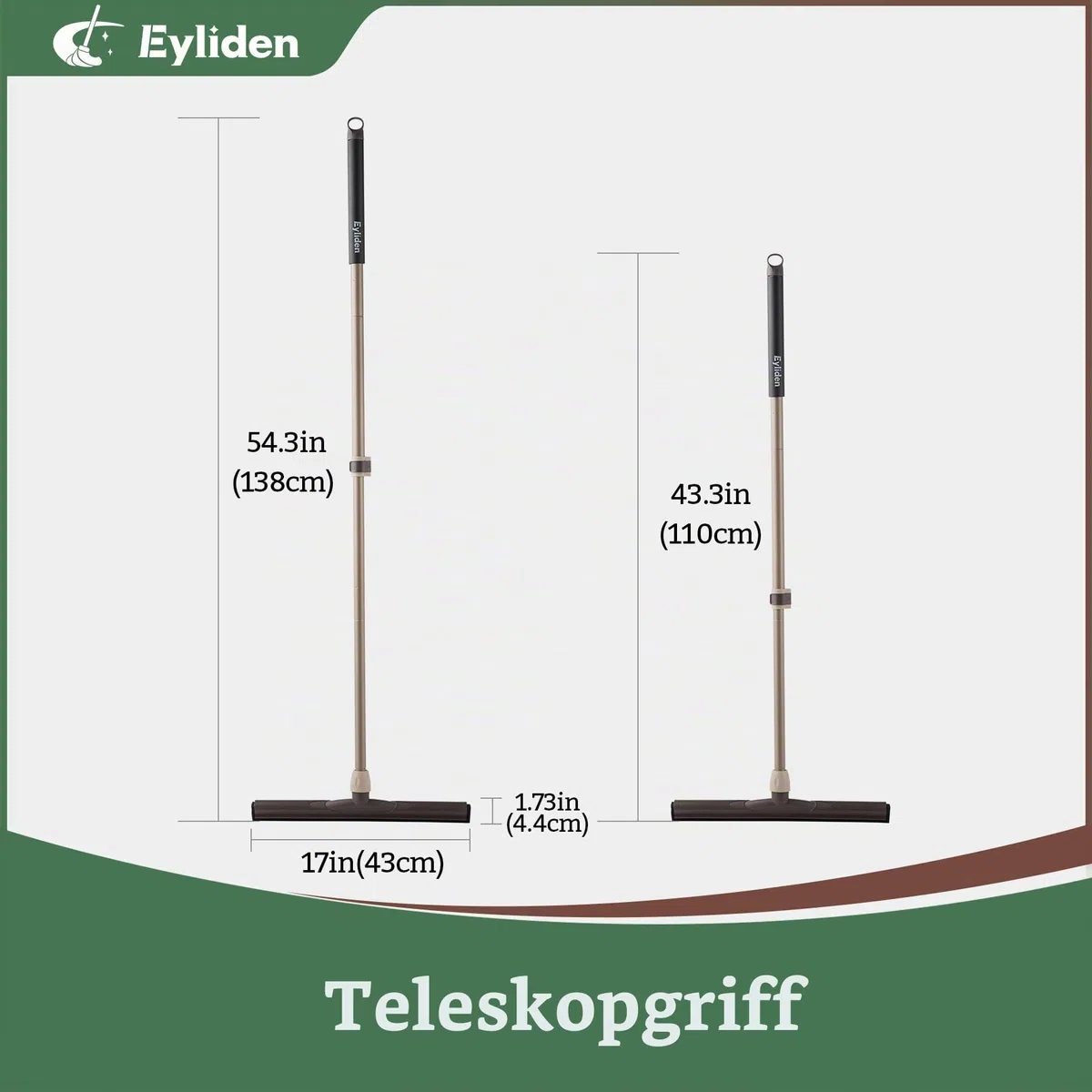 Eyliden Wasserschieber Bodenabzieher, Wasserschieber 45cm mit Teleskopstiel, Wasser Abzieher für Boden Bad Fliese Glas Fenster Dusche Marmor