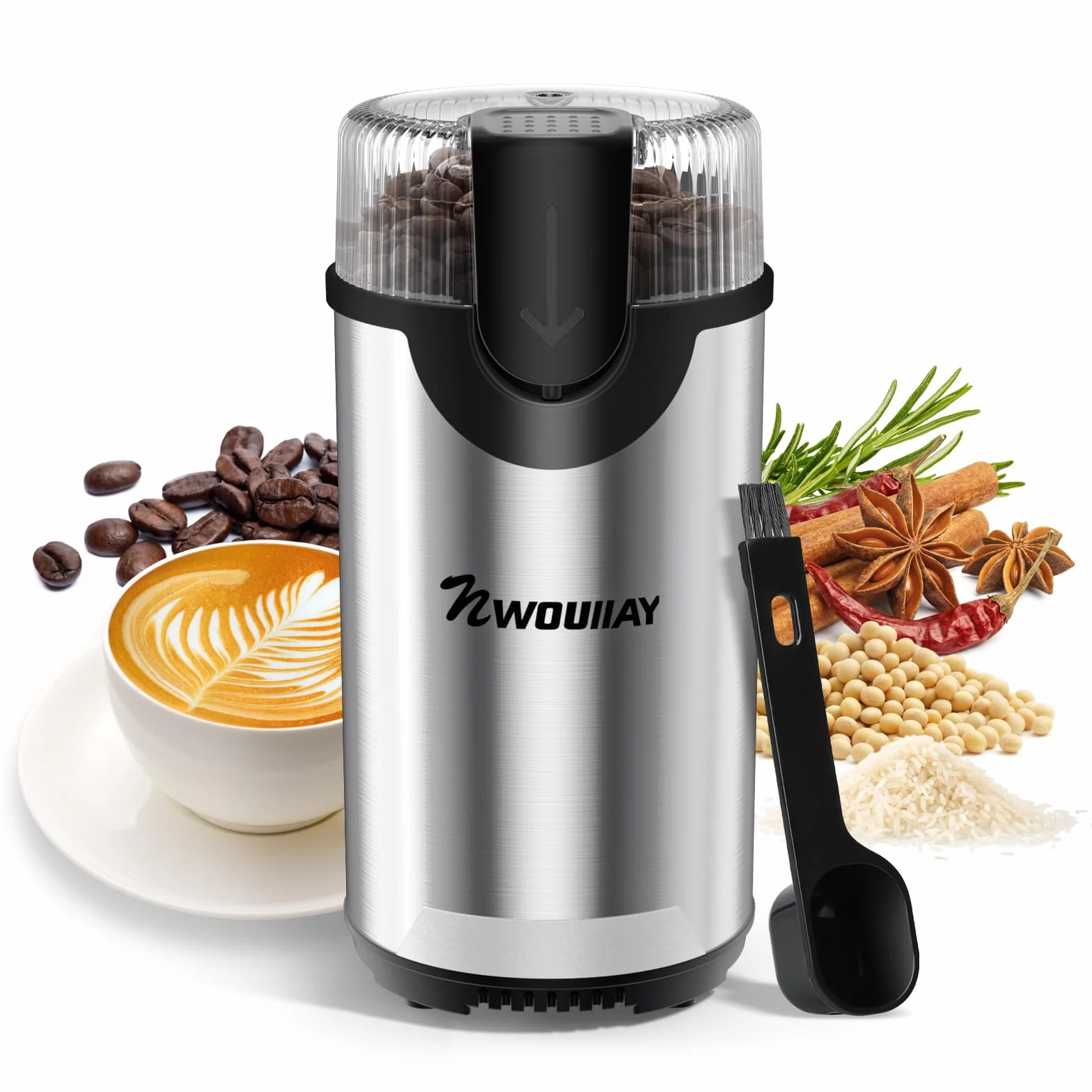 Elektrische Kaffeemühle 300W 80g für Kaffeebohnen und Gewürze | Kaffeemühle 304 Stahlklingen Kaffeebohnen Klingen One-Touch Bedienung Sicherheitsdeckel geeignet für Nüsse Körner Samen