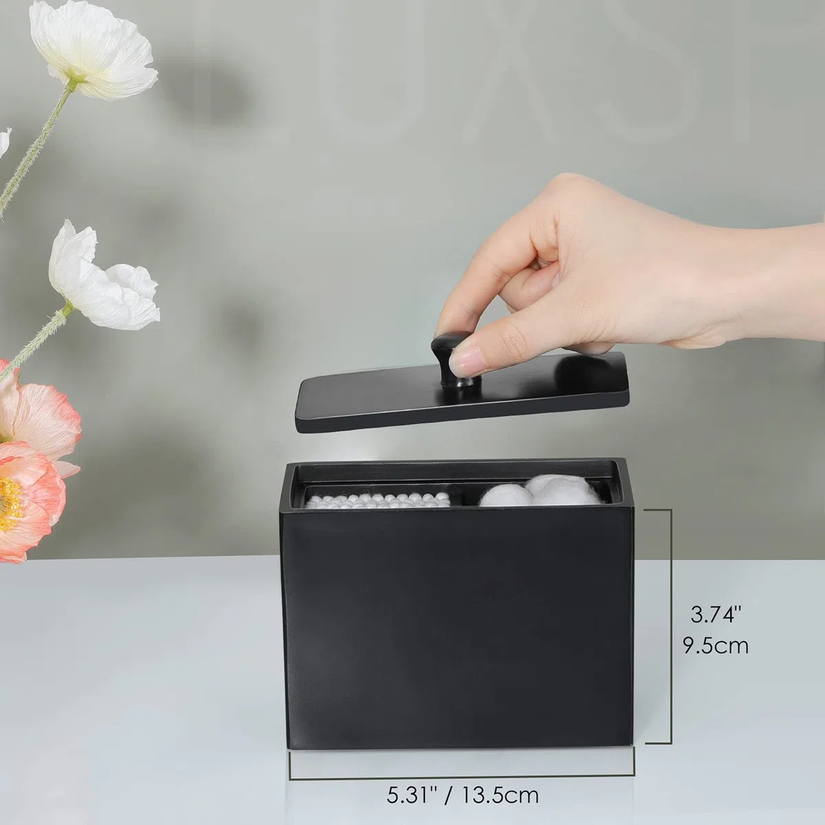 Luxspire Wattestäbchen Behälter & Wattepadspender, 2 Fächer Wattestäbchen Halter Spender Makeup Organizer Aufbewahrungsbox mit Deckel für Wattestäbchen Q-Tips Wattepads Baumwollbehälter, Matte Schwarz