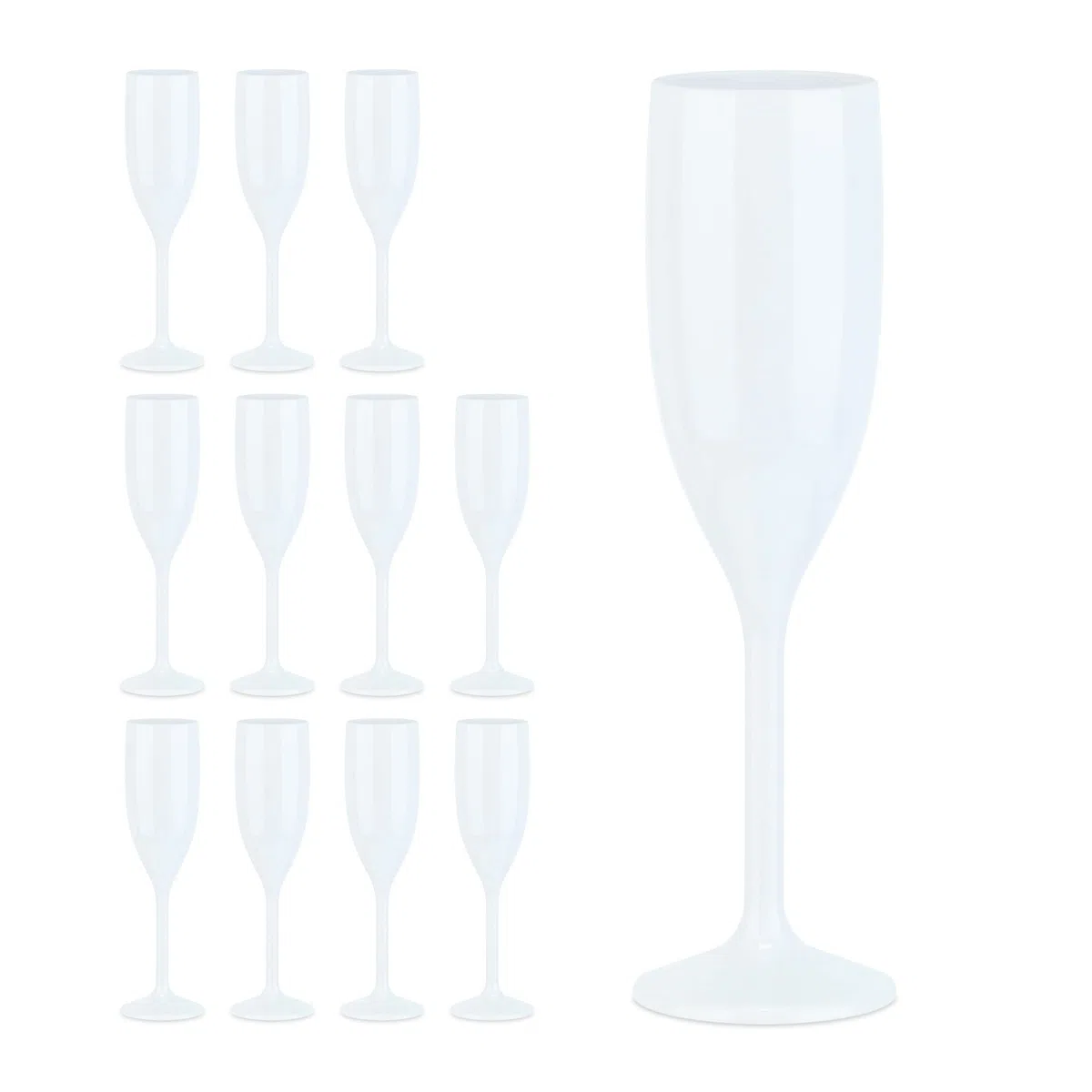 Relaxdays Sektgläser Kunststoff 12er Set, bruchfest, BPA-frei, Mehrweg Champagnergläser, Hochzeit, Camping, 150 ml, weiß