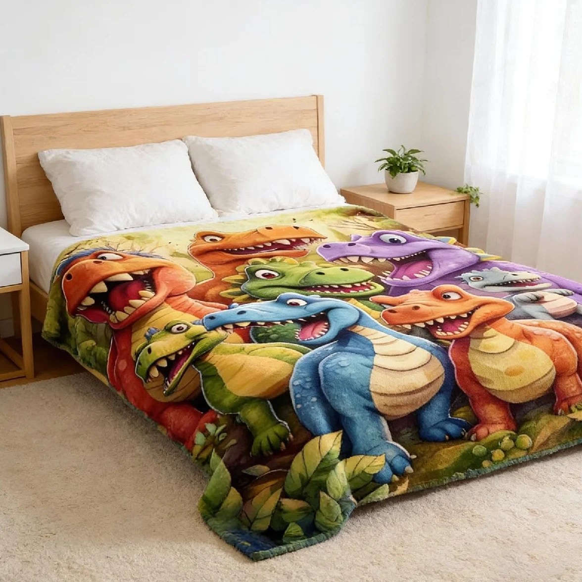 Dinosaurier-Decke 150x130 cm, superweiche Kuscheldecke für Kinder Jungen Mädchen, Fleece-Dino-Decke für Kinder, große gemütliche Tagesdecke als Geschenk für Bett, Couch, Sofa