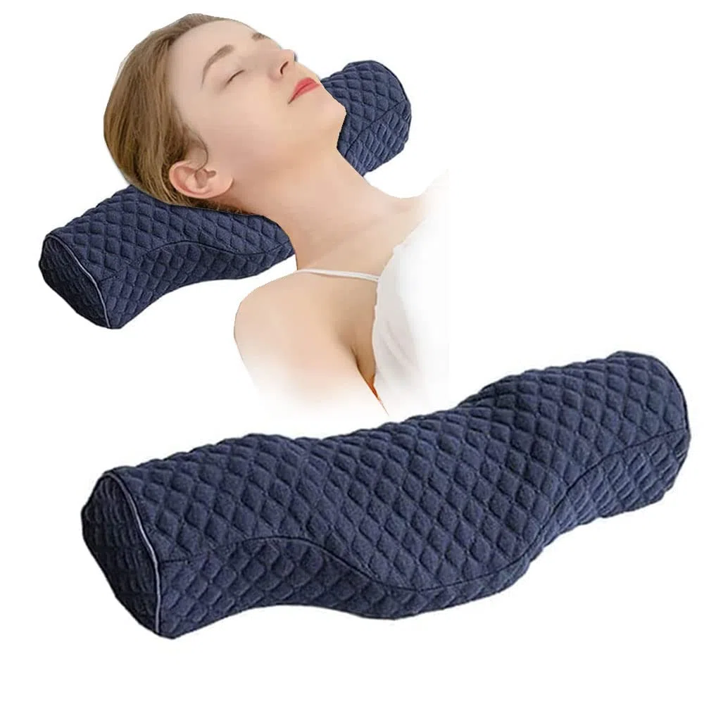 Nackenkissen für Schmerzlinderung, Schlafen, Nackenrolle, Memory-Schaum zur Linderung von steifen Nackenschmerzen, Reise-Nackenrolle für Bett für Seitenschläfer, Rückenschläfer. (Blau)