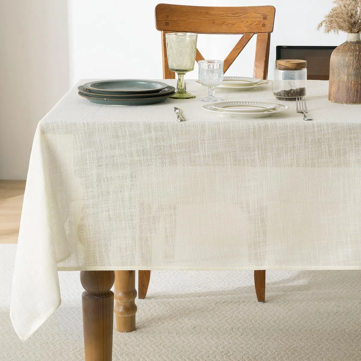 Leinenoptik Tischdecke Abwaschbar 140 x 240 cm Rechteckig Outdoor Tischdecken Beige Wasserabweisende Modern Tischtuch 300 g/m² Tischwäsche Wohnzimmertisch Für Picnic,Garten,Hochzeiten,Party
