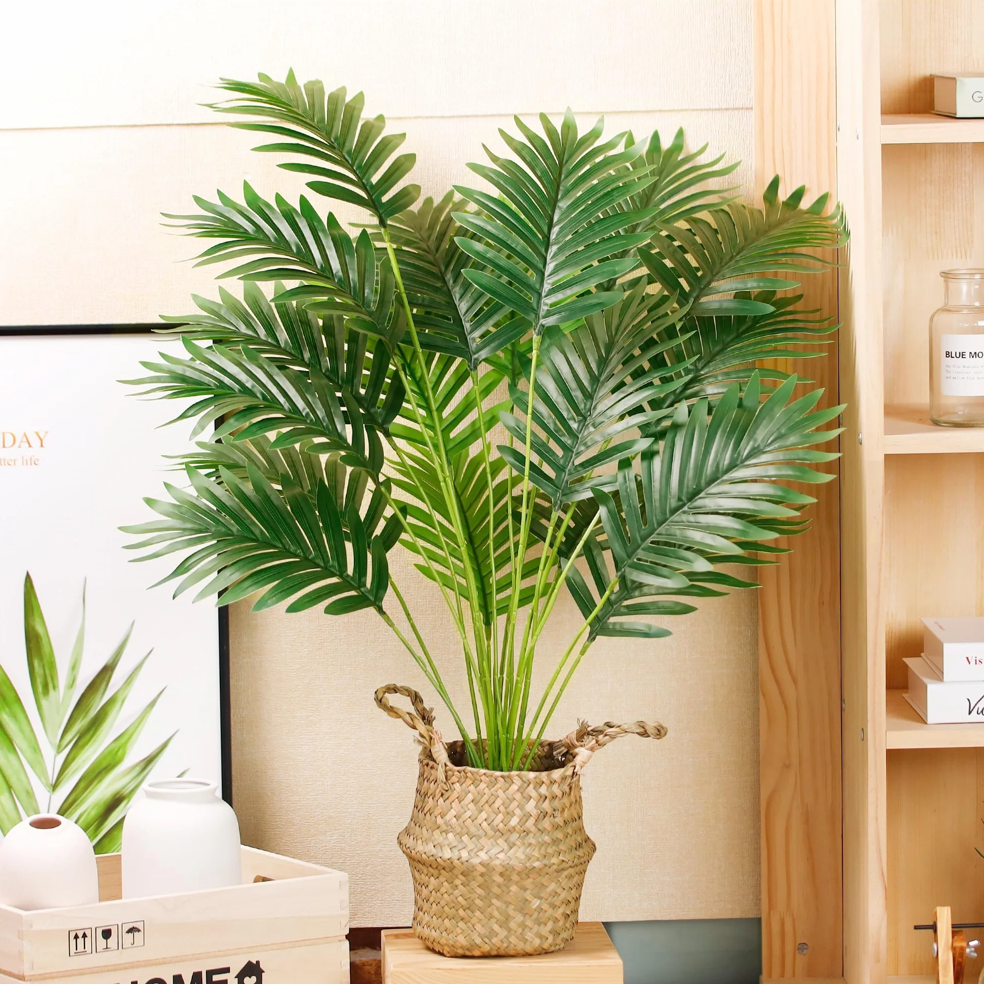 Der Rose Kunstpflanze Künstliche Palme 71cm Künstliche Pflanzen Kunstpflanzen Groß Fake Plant für Wohnzimmer Balkon Flur Boho Deko Außen