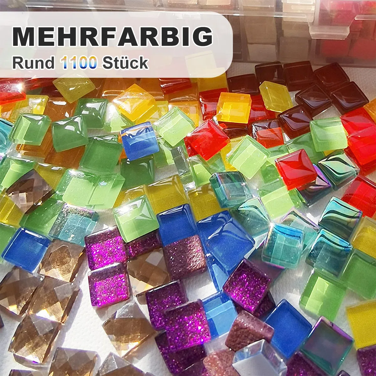 1kg Mosaikfliesen (1x1 cm, ca. 1100 Stück) Mosaiksteine zum Basteln, Mini Mosaik für Innen und Außenbereich, Badezimmer, Küche, Heimdekoration, Mix Color