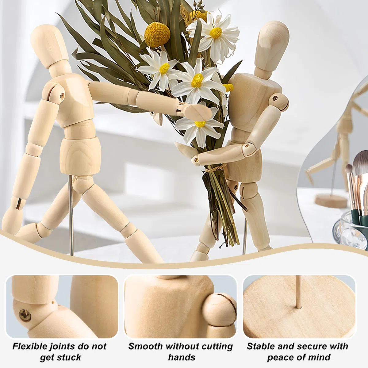 Sporgo 2 Stück Gliederpuppe Mannequin: 20cm Hoch Mannequin Flexibler Holzfiguren, Zeichenpuppe Verstellbare Gliederpuppen, für Gemälde, Skizzieren, Fotografie Requisiten, Basteln, Dekorationen