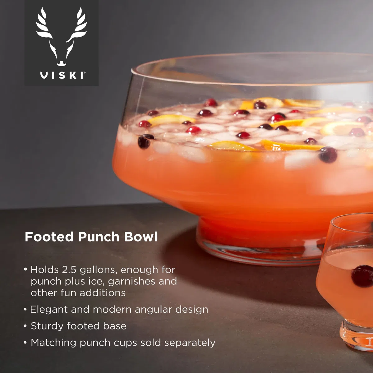 Viski Glas-Bowleschale mit Standfuß, Schale mit schwerem Sockel und angeschrägtem Design, Party-Serviergeschirr für Cocktails, funktionales Herzstück, 1er-Set, klar