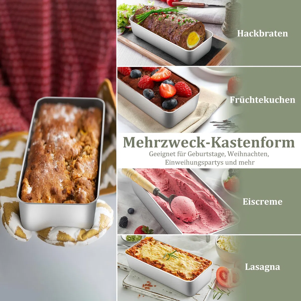 Onader Brotbackform 2er Set, 31cm Edelstahl Groß Kastenform Brotform, 7,5cm Tiefe Rechteckig Backform Für Für Kuchen, Brot, Toast und Lasagne, Gesund & Solide, Ofenfest & Spülmaschinenfest