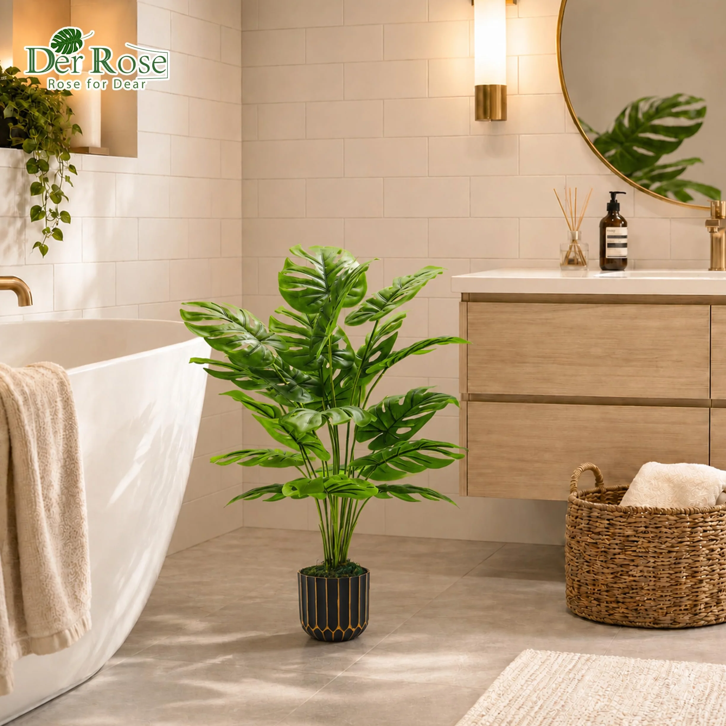 Der Rose Kunstpflanze Künstliche Pflanzen Wie Echt 71 cm Kunstpflanzen Groß Fake Plant für Wohnzimmer Badezimmer Schlafzimmer Zimmer Balkon Deko