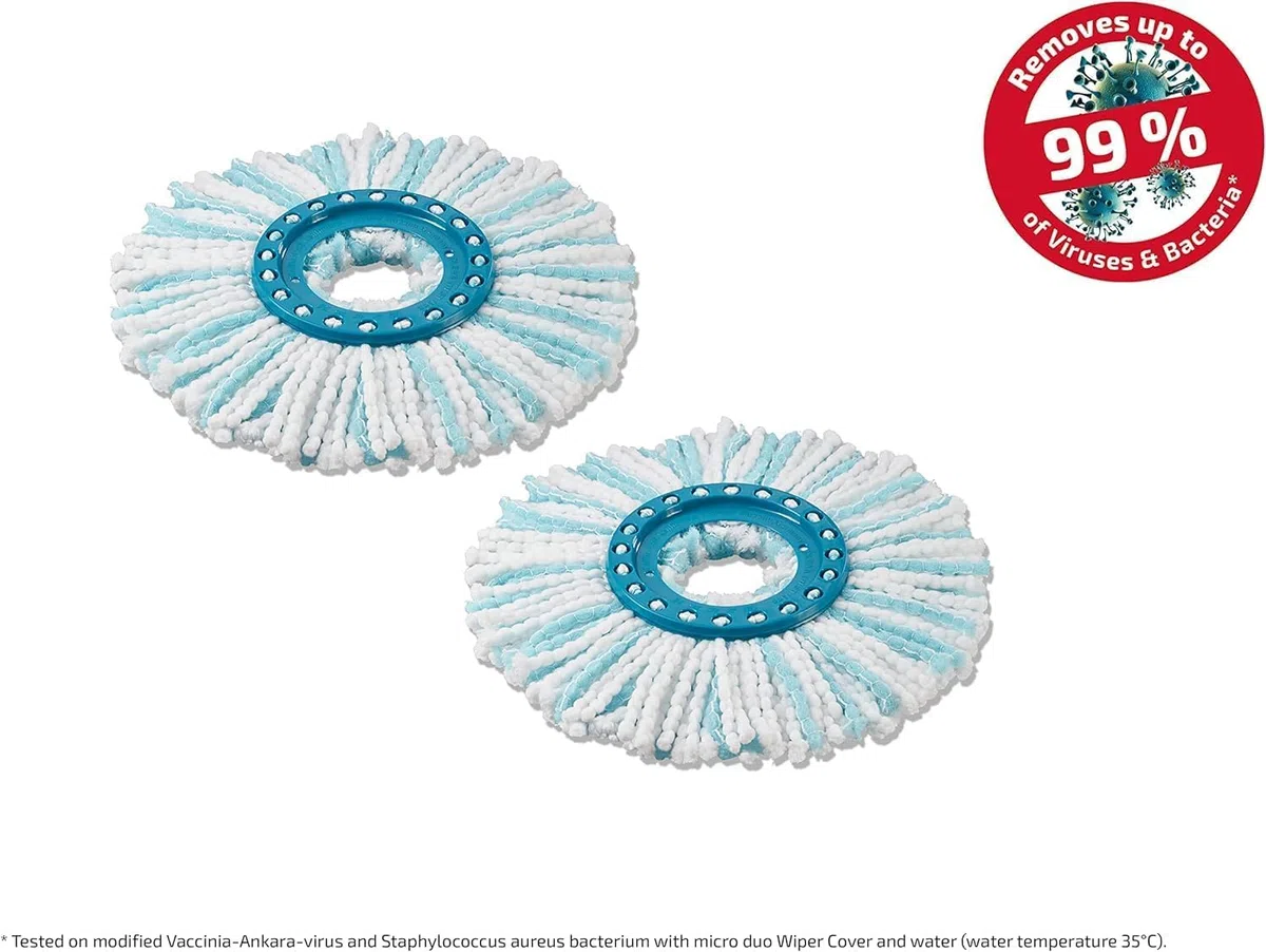 Leifheit 2er Set Ersatzkopf CLEAN Twist Disc Mop Micro Duo, für alle Bodenarten, ideale Schmutzaufnahme Dank 2-Faser-System, saugfähiger Microfaser, mit hoher Wasser- und Schmutzaufnahme, Ersatzbezug