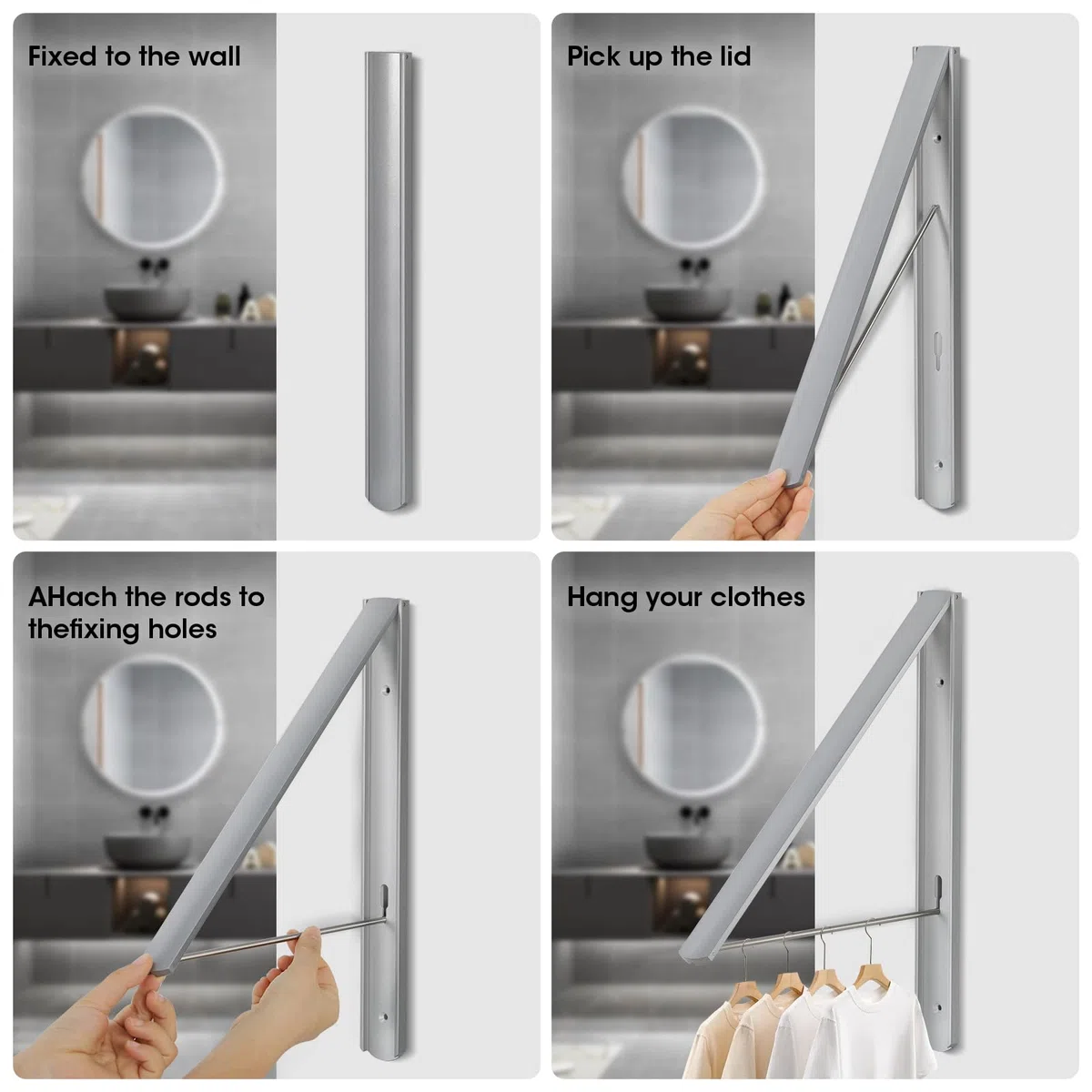 Kleiderhaken Klappbar kleiderwandhaken Wäschelüfter Wand Aussenbereich Klapphaken Haken Kleiderständer Wandhaken Kleiderlüfter Garderobenhaken für Ecken, Balkon, Badezimmer (Silver)