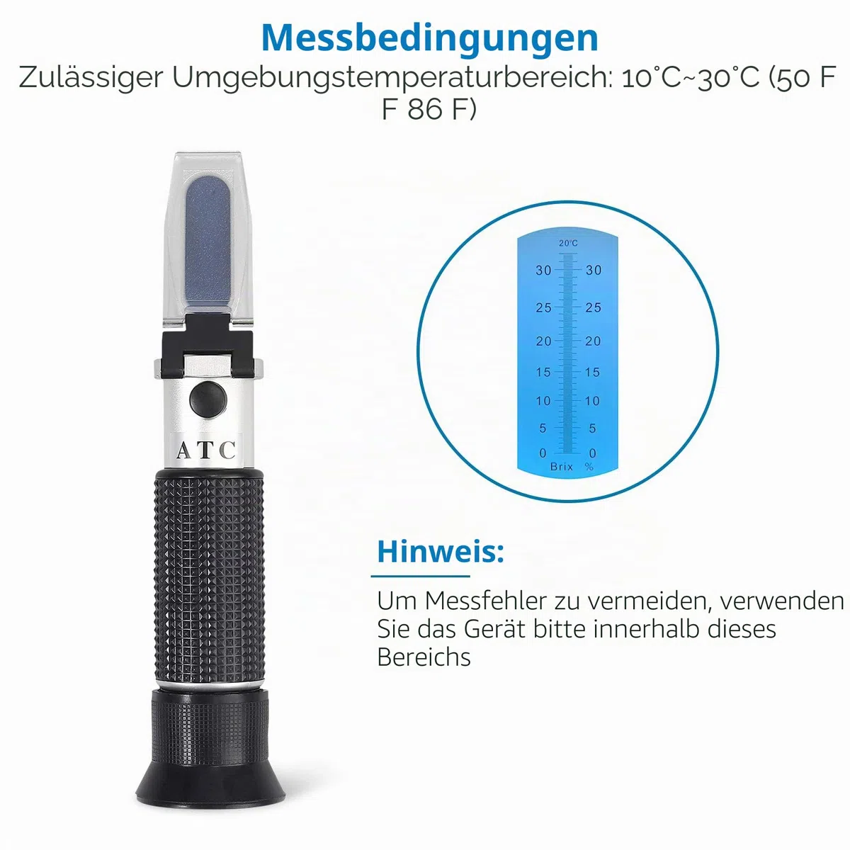AUTOUTLET Refraktometer Brix Zucker 0-32% zuckergehalt messgerät mit ATC, Plastiktropfen, Reinigungstuch, hochpräzise Anzeige einstellbare Schärfe, Handrefraktometer für Honig Obstssaft Bier Marmelade