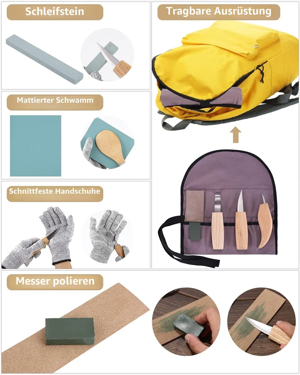 Holz Schnitzwerkzeug Set, 22 Stücke Schnitzwerkzeug Für Holz, Holzschnitzerei Messer Werkzeuge Ideales Schnitzmesser Set FüR Anfänger Und, DIY Schnitzset Mit Handschuhe.