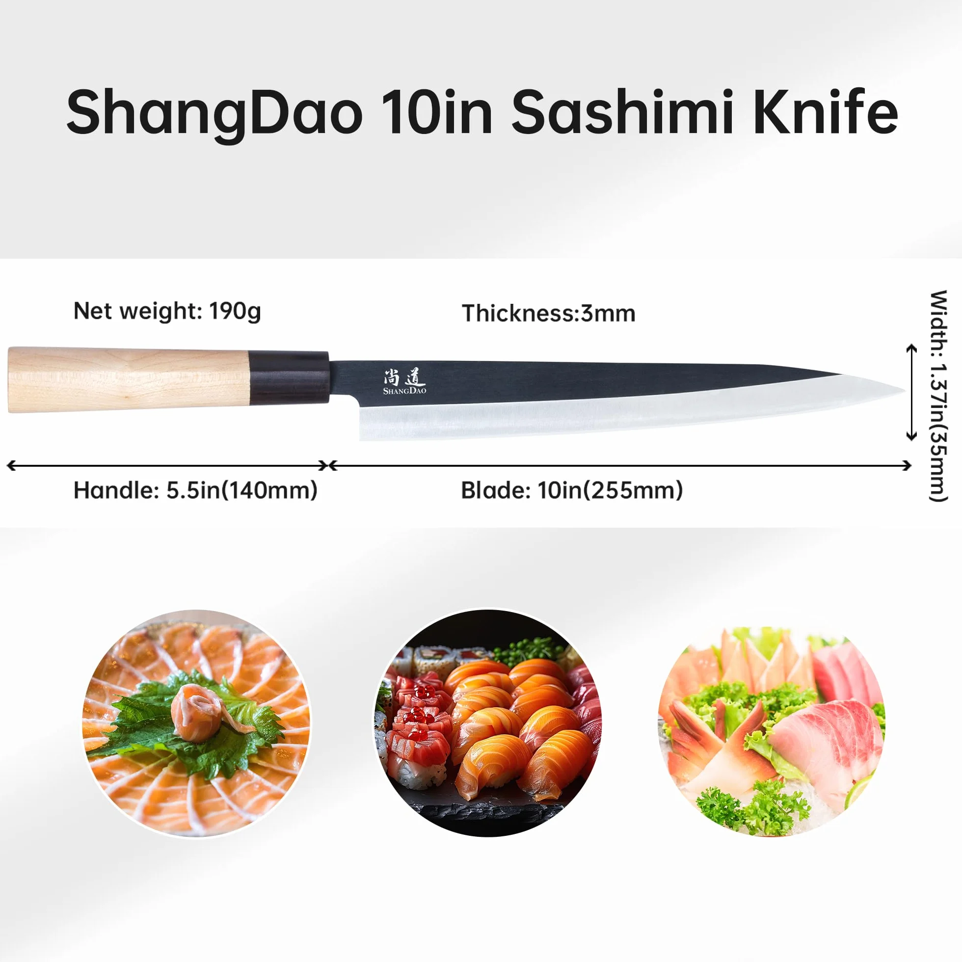 SHANGDAO Sashimi-Sushi-Messer 25 cm – Fleischschneidemesser und Yanagiba-Messer, Fischfiletieren und -schneiden – deutscher Stahl und traditioneller Holzgriff, Geschenkbox