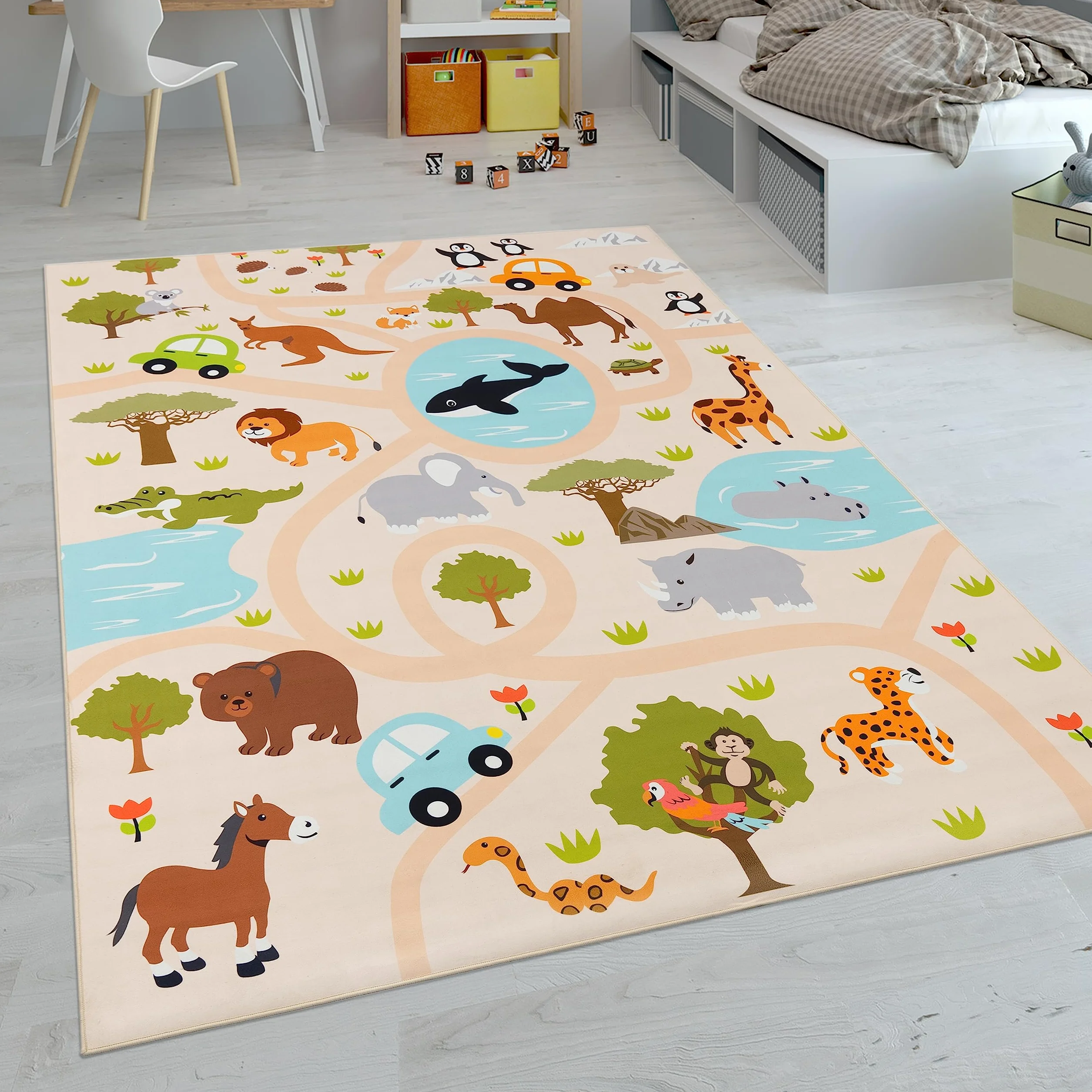 Paco Home Kinderteppich Teppich Kinderzimmer Spielteppich Junge Mädchen Modern rutschfest, Grösse:100x200 cm, Farbe:Bunt 2