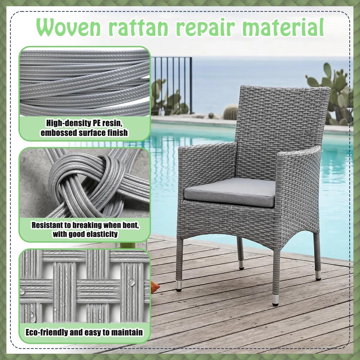 65m Kunststoff Gewebtes Rattan Reparaturmaterial Flach Gewebtes PE-Rattan von Rattanmöbeln Rattanweben für Outdoor Rattan Möbel Reparatur,Rattan-Stuhl, Tischkorb