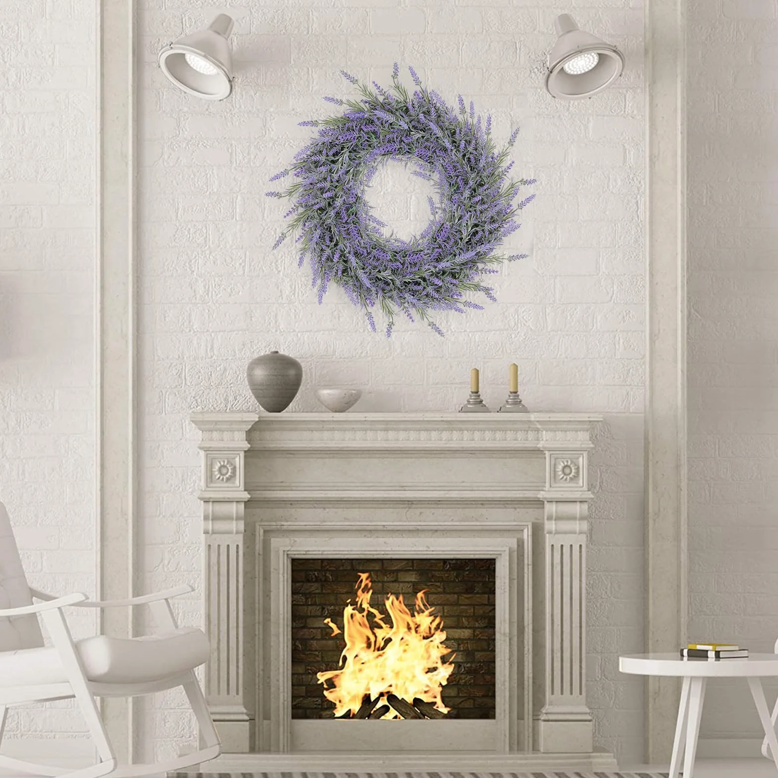 Enyhom 40 cm Künstliche Lavendel Haustür Kranz Im Freien Blume Kranz für Haustür Hängen Wand Fenster Hochzeit Party Decor