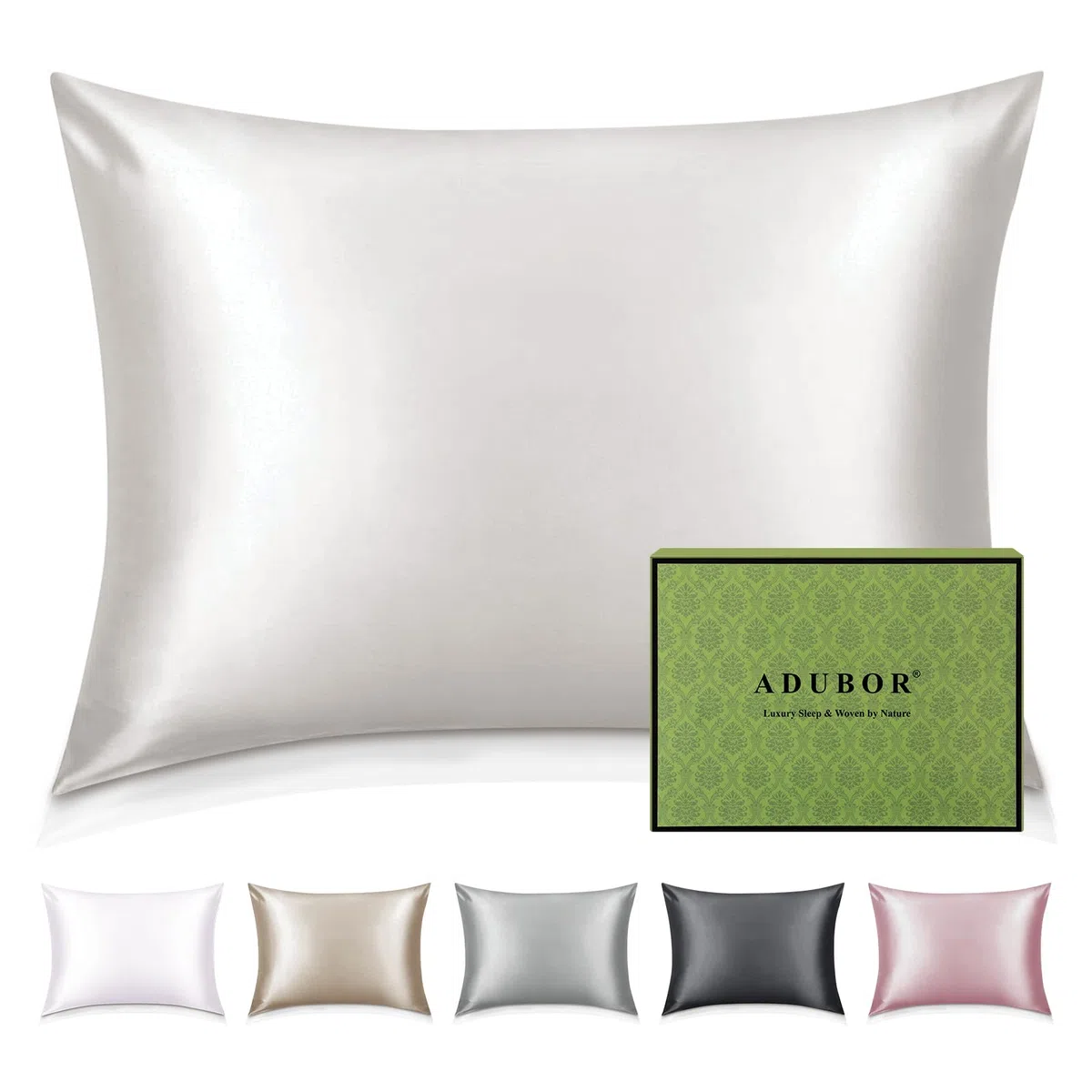 Adubor Seidenkissenbezug 40x80cm 100% Maulbeerseide Kissenbezugfür Haar und Haut - 22 Momme Seide - mit verstecktem Reißverschluss (Elfenbeinweiß, 1 Stück)