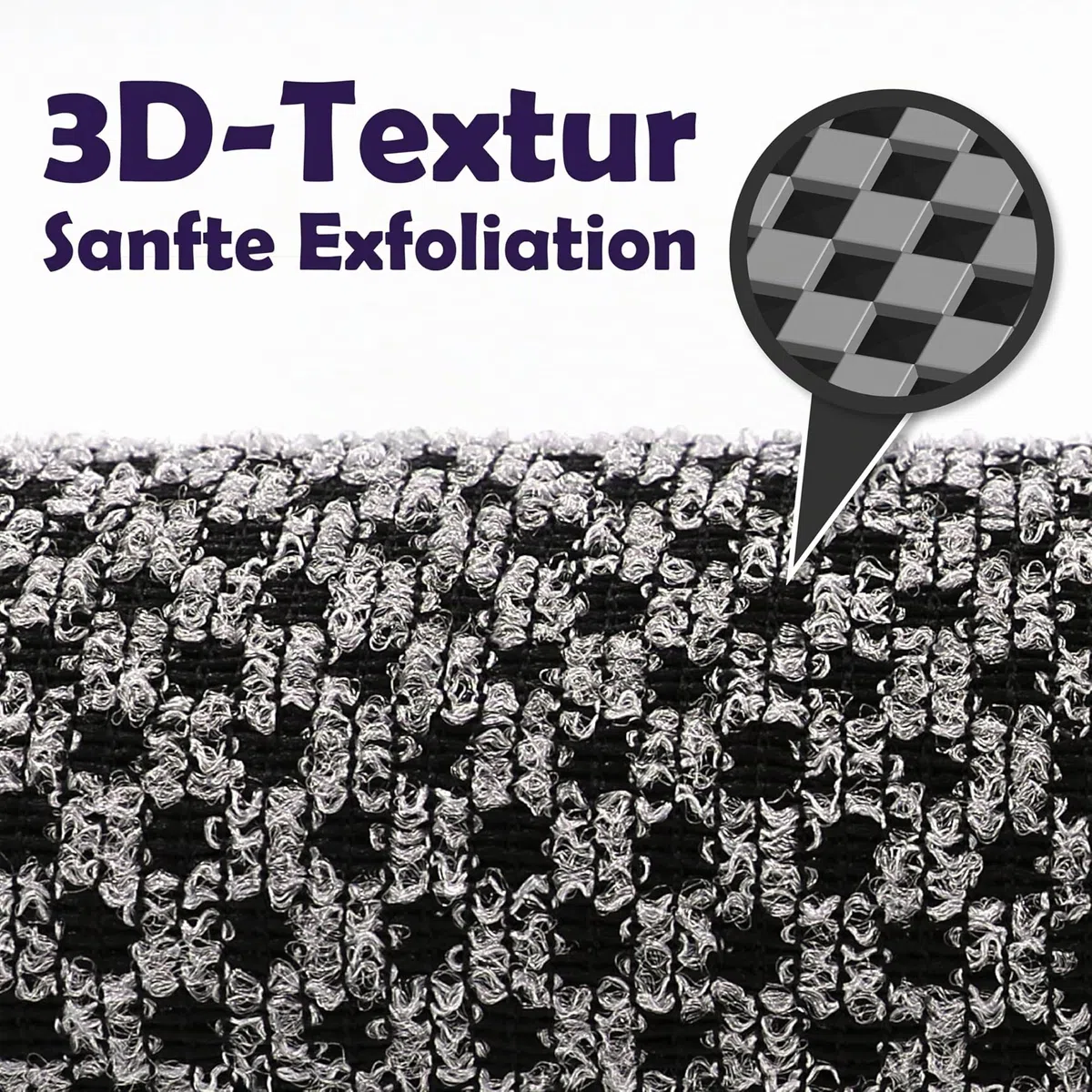 myHomeBody Extra langer Peeling-Waschlappen | Japanischer Waschlappen | 3D-Textur Obsidian and Raisin Dots, 2er-Set mit Bonus-Gesichtsbürste